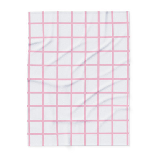 White Blanket with Pink Lines by Lofi Cute Kitties - Soft Arctic Fleece