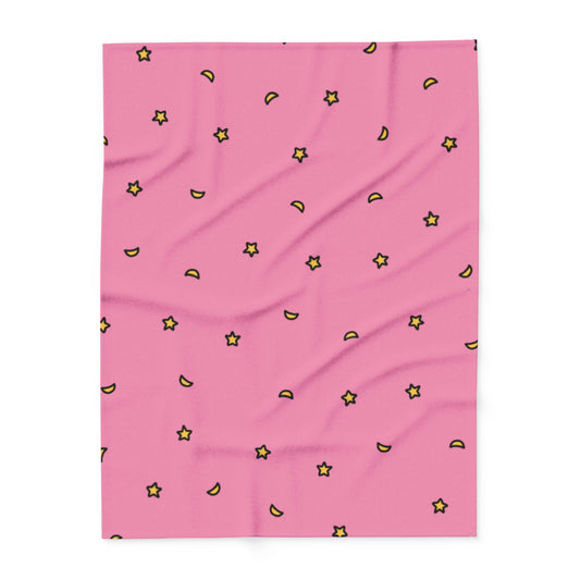 Pink Blanket with Yellow Stars by Lofi Cute Kitties - Soft Arctic Fleece