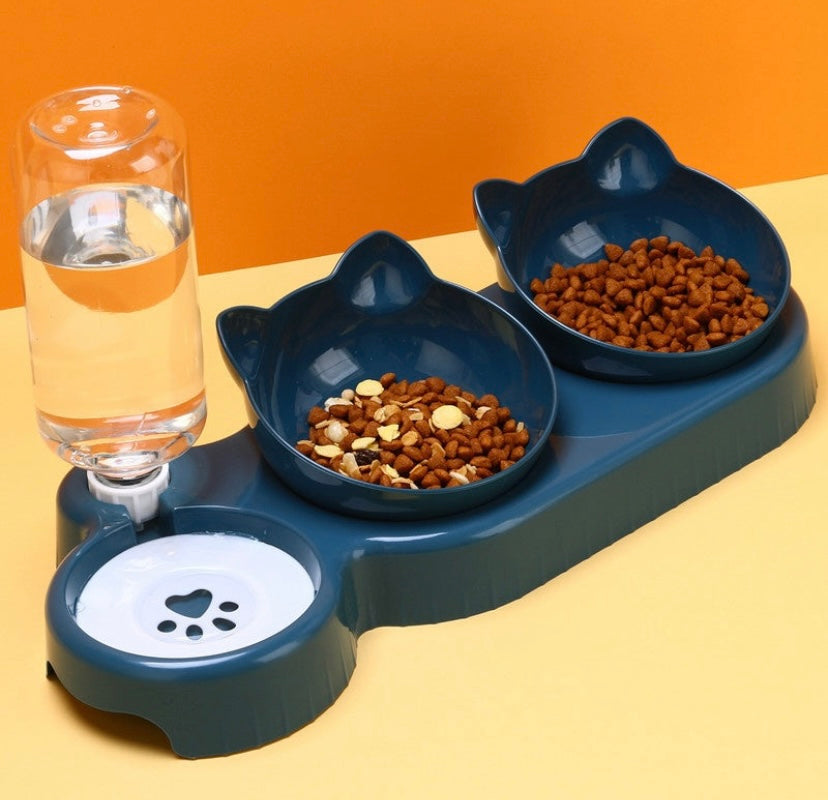 Cat ears design food and water bowl